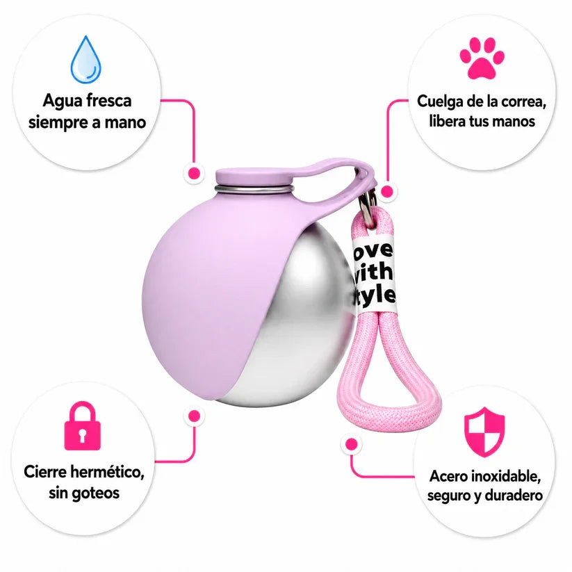 Portable Outdoor Pet Stainless Steel Water Cup Dog Water Bottle with Bowl for Cat 304 Stainless Steel Safe Food-Grade Silicone