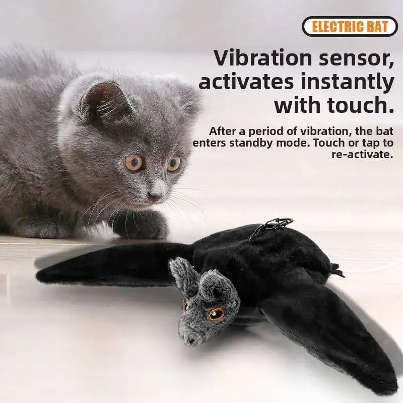 Flying Bat Halloween Cat Toy Interactive Cat Toys Rechargeable Chirping Flapping bat (no Flying) Can Add Catnip Touch Plush Toy