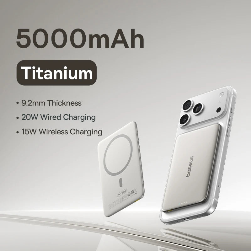 5000mAh Magnetic Power Bank 15W PD 20W Wired Charging Thin Card-Sized Slim Portable Powerbank for iPhone 17 Samsung