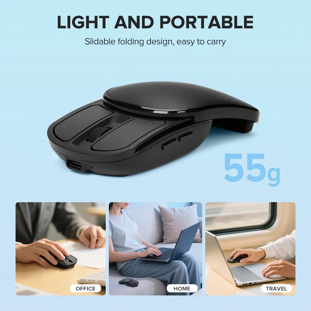 Pocket Folding Mouse Wireless 2.4G Bluetooth5.2 Silent Click Portable Ultra-light 55g for MacBook Tablet Computer PC Mice
