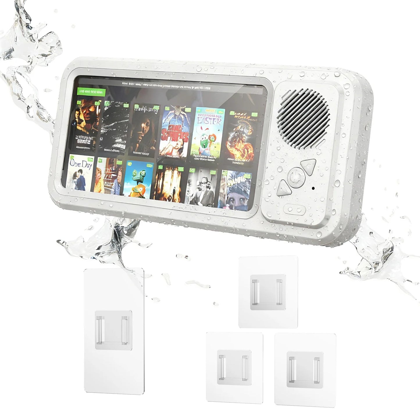 Shower Phone Holder with Wireless Bluetooth Speaker Waterproof Shower Phone Case Wall Mounted Stand for Bathroom Mirror