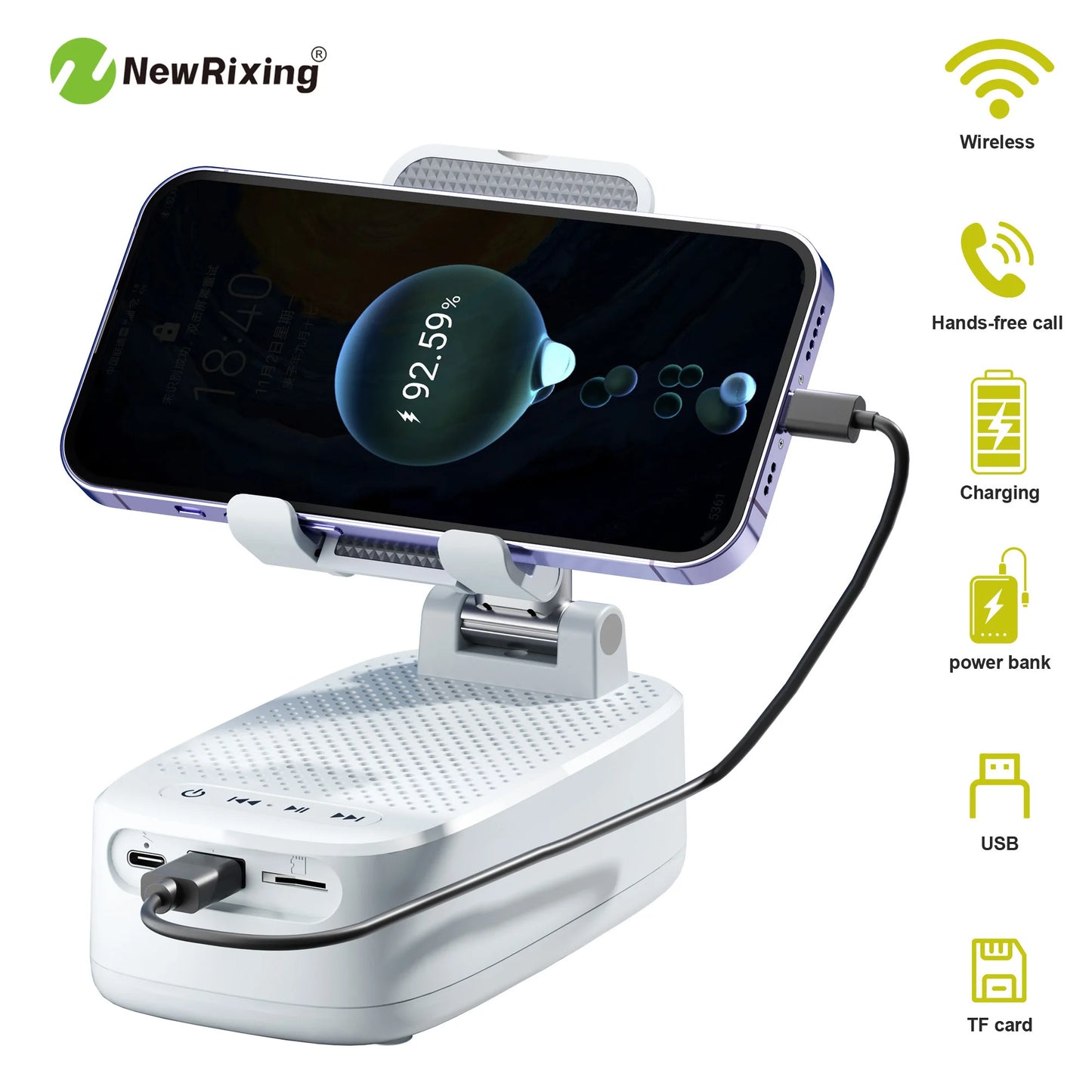 Wireless phone holder,Portable speaker,Speaker phone holder,emergency power bank,1800mAh battery,USB charging,hands-free
