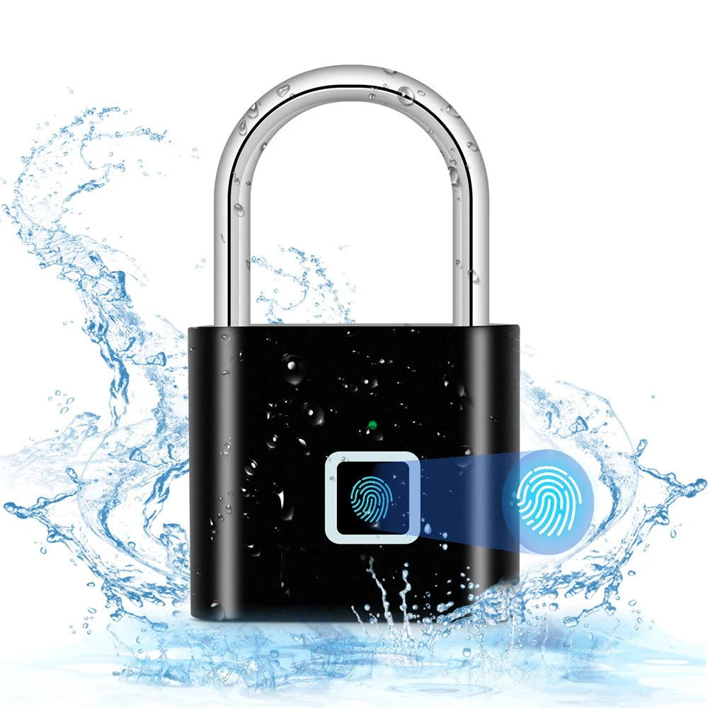 Fingerprint Lock Keyless USB Charging Smart Padlock Waterproof Door Lock 0.2sec Unlock Portable Anti-theft Padlock Zinc