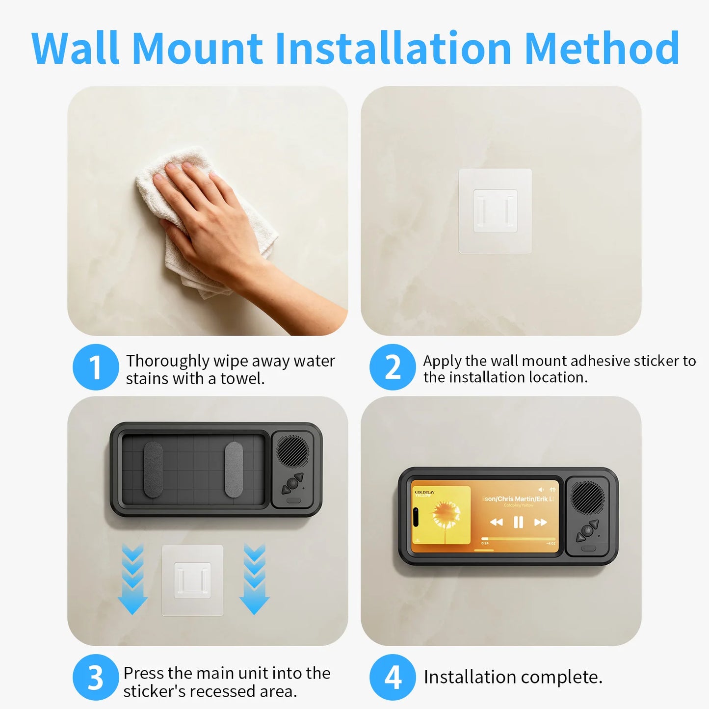 Shower Phone Holder with Wireless Bluetooth Speaker Waterproof Shower Phone Case Wall Mounted Stand for Bathroom Mirror