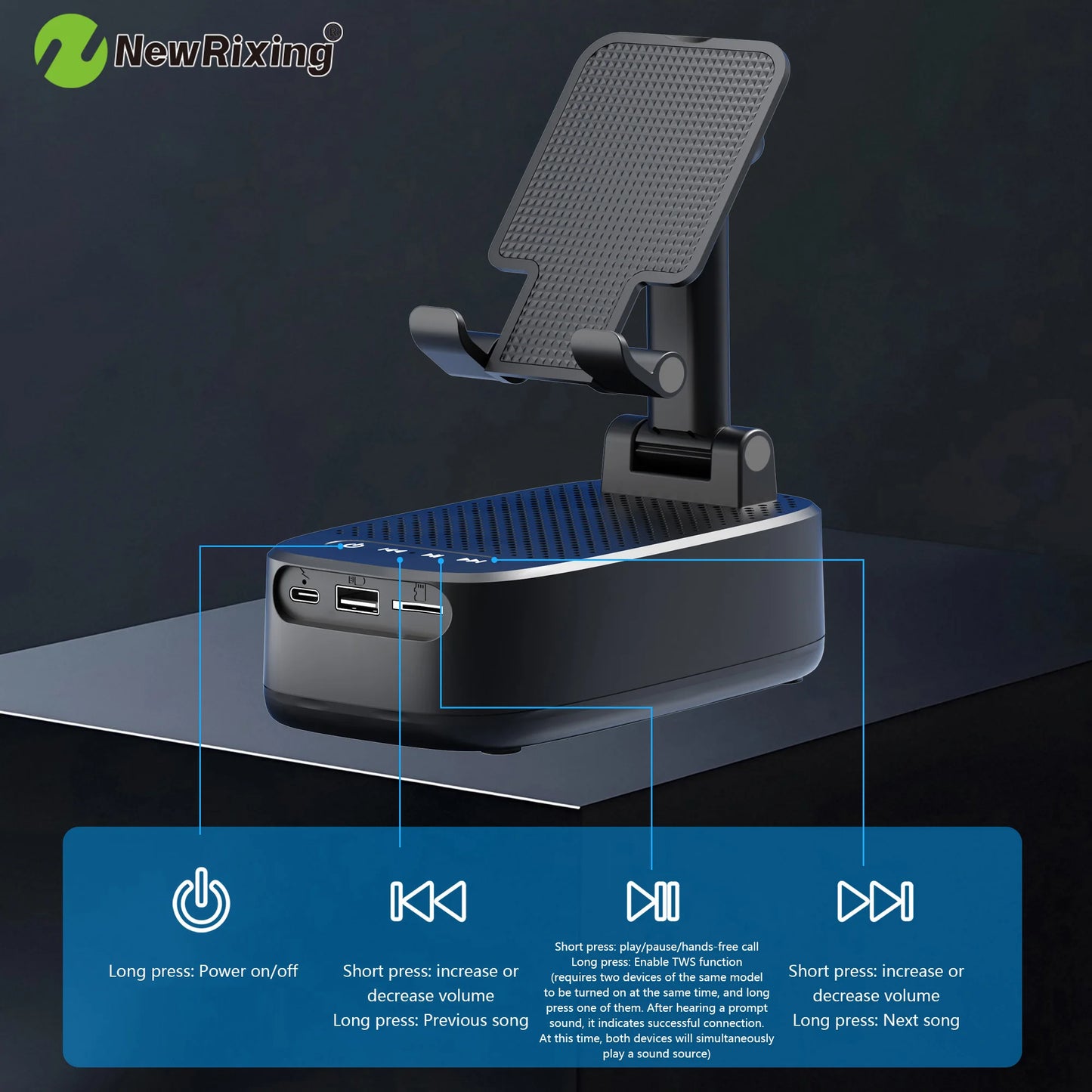 Wireless phone holder,Portable speaker,Speaker phone holder,emergency power bank,1800mAh battery,USB charging,hands-free