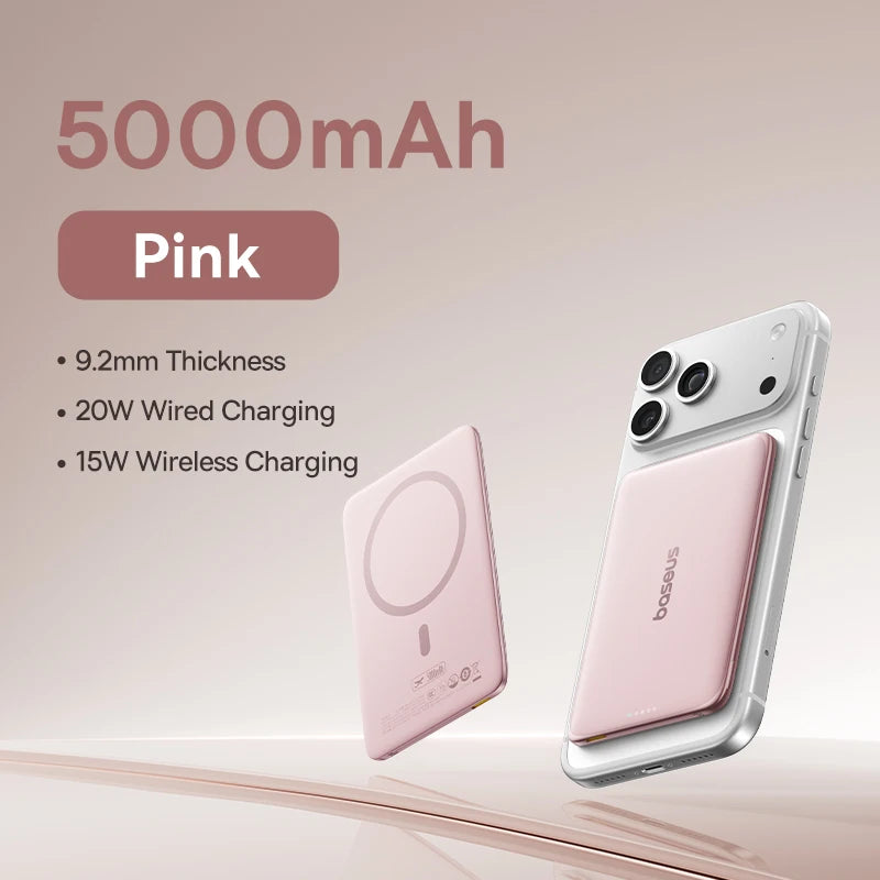 5000mAh Magnetic Power Bank 15W PD 20W Wired Charging Thin Card-Sized Slim Portable Powerbank for iPhone 17 Samsung