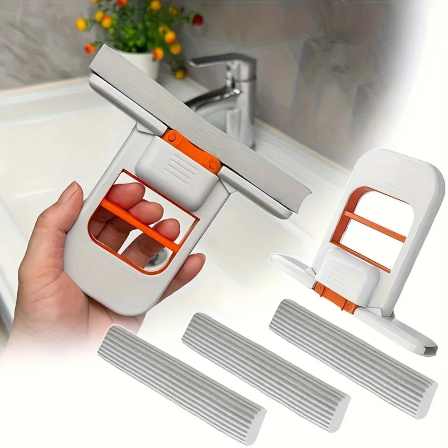 Mop and Sponge Sets Self Squeezing Mini Handheld Sponge Mop Foldable Desktop Cleaning Tool for Bathroom Kitchen Tabletop Glass