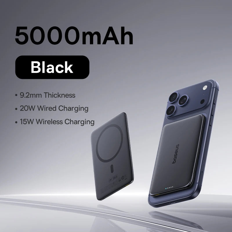 5000mAh Magnetic Power Bank 15W PD 20W Wired Charging Thin Card-Sized Slim Portable Powerbank for iPhone 17 Samsung