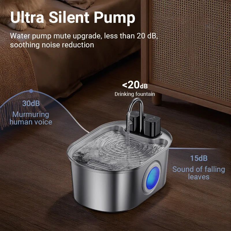 3.2L Stainless Steel Cat Water Fountain Wireless Sensor Smart Automatic Dog Water Dispenser Drinking Fountain 4000mAh