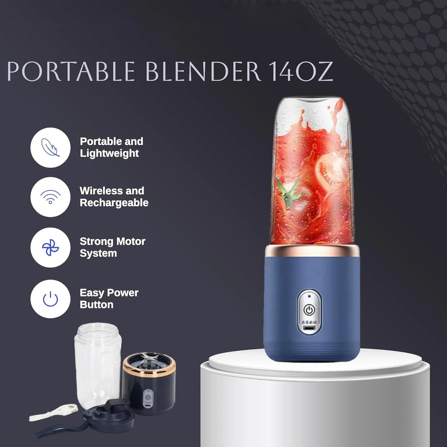 Personal Blender for Shakes and Smoothies Portable Fruit Juicer USB Rechargeable（Blue）