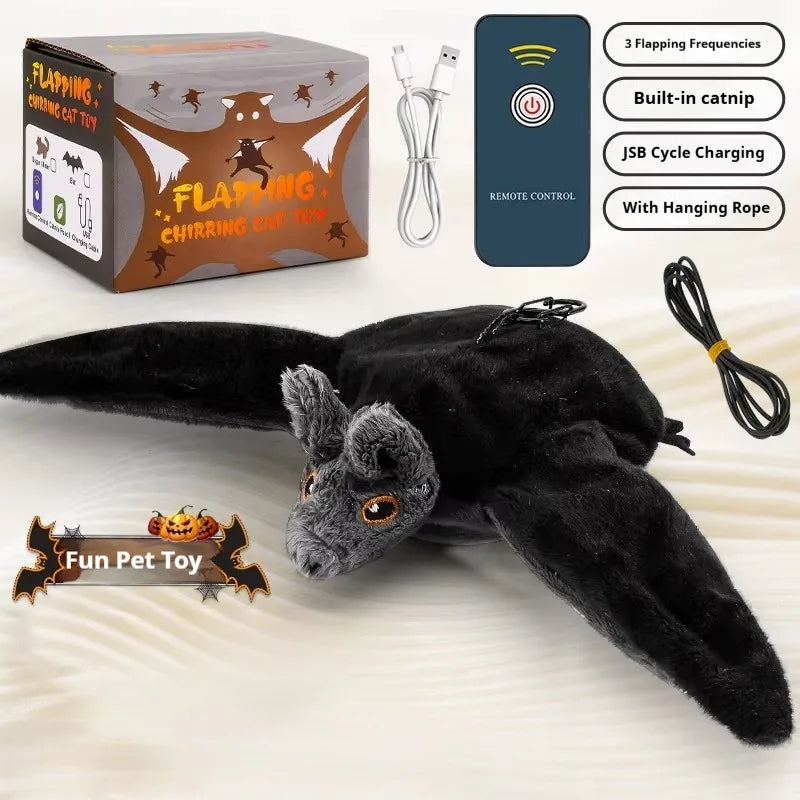 Flying Bat Halloween Cat Toy Interactive Cat Toys Rechargeable Chirping Flapping bat (no Flying) Can Add Catnip Touch Plush Toy