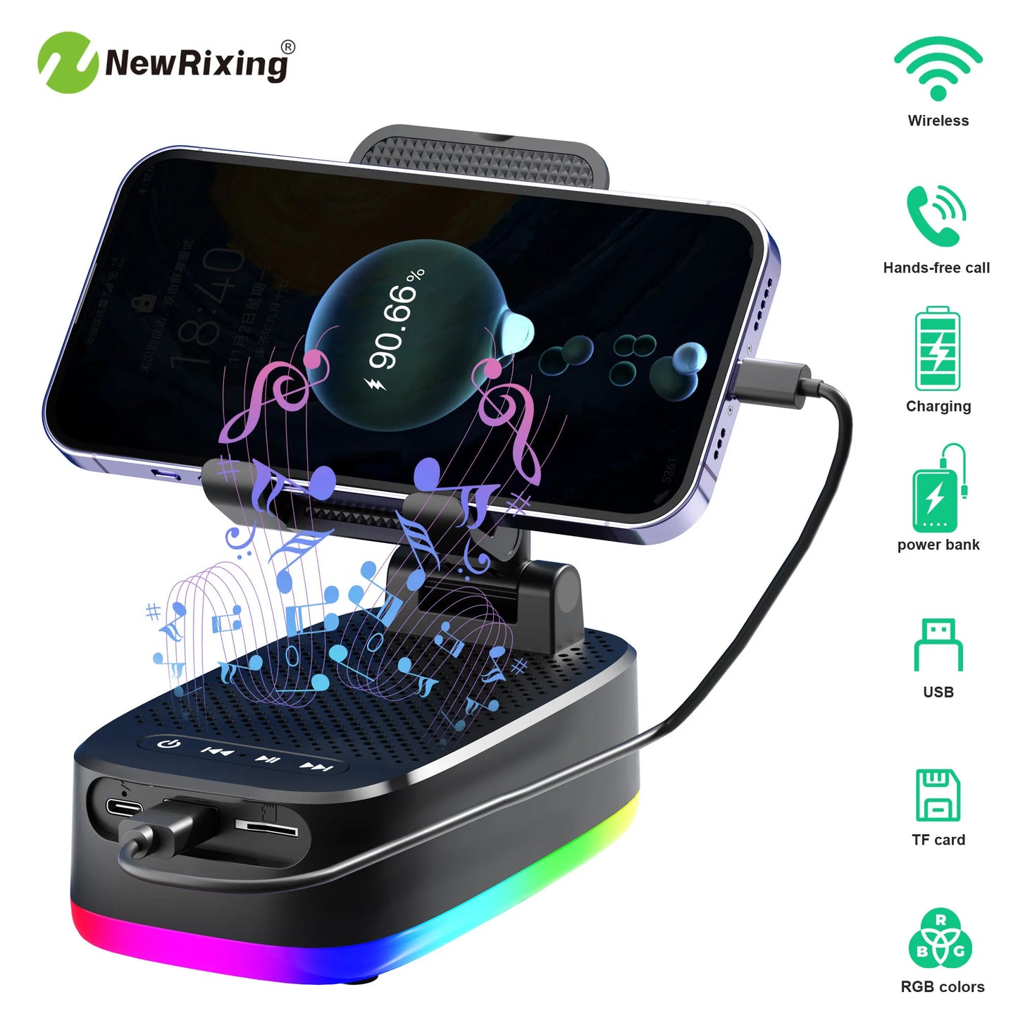 Wireless phone holder,Portable speaker,Speaker phone holder,emergency power bank,1800mAh battery,USB charging,hands-free