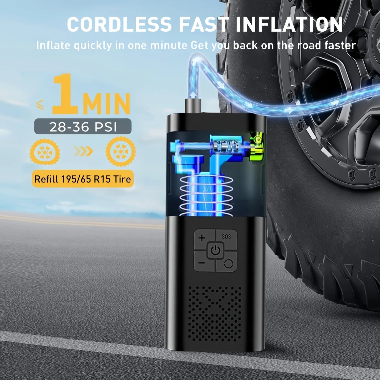 Portable Car Air Compressor 3X Faster 150PSI Cordless Tire Inflator Pump with Digital Gauge for Car Motorcycle Bike Air Pump
