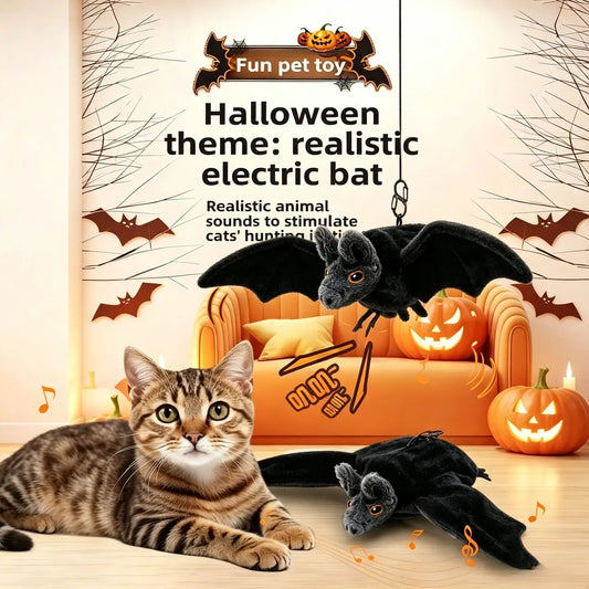 Flying Bat Halloween Cat Toy Interactive Cat Toys Rechargeable Chirping Flapping bat (no Flying) Can Add Catnip Touch Plush Toy