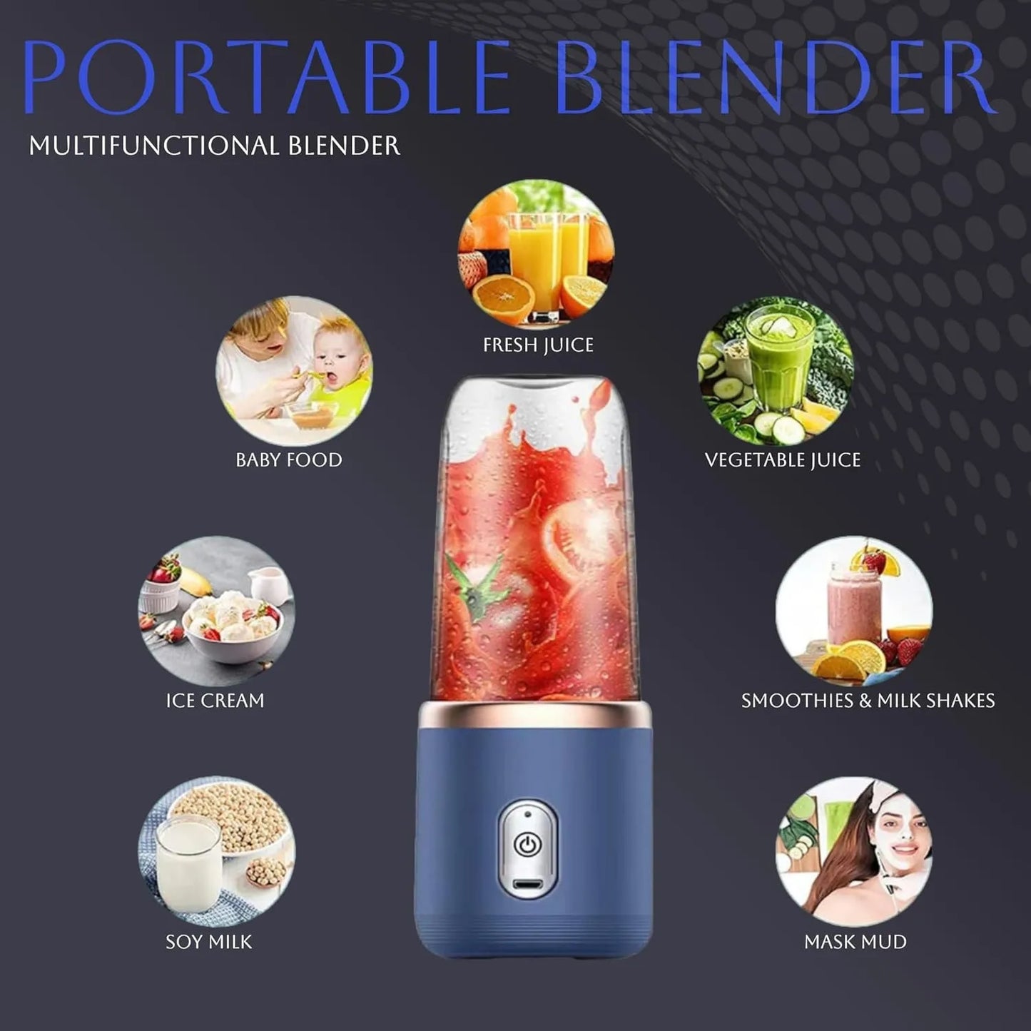 Personal Blender for Shakes and Smoothies Portable Fruit Juicer USB Rechargeable（Blue）