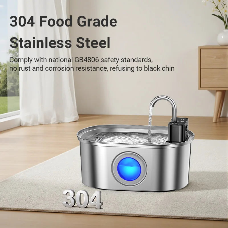 3.2L Stainless Steel Cat Water Fountain Wireless Sensor Smart Automatic Dog Water Dispenser Drinking Fountain 4000mAh