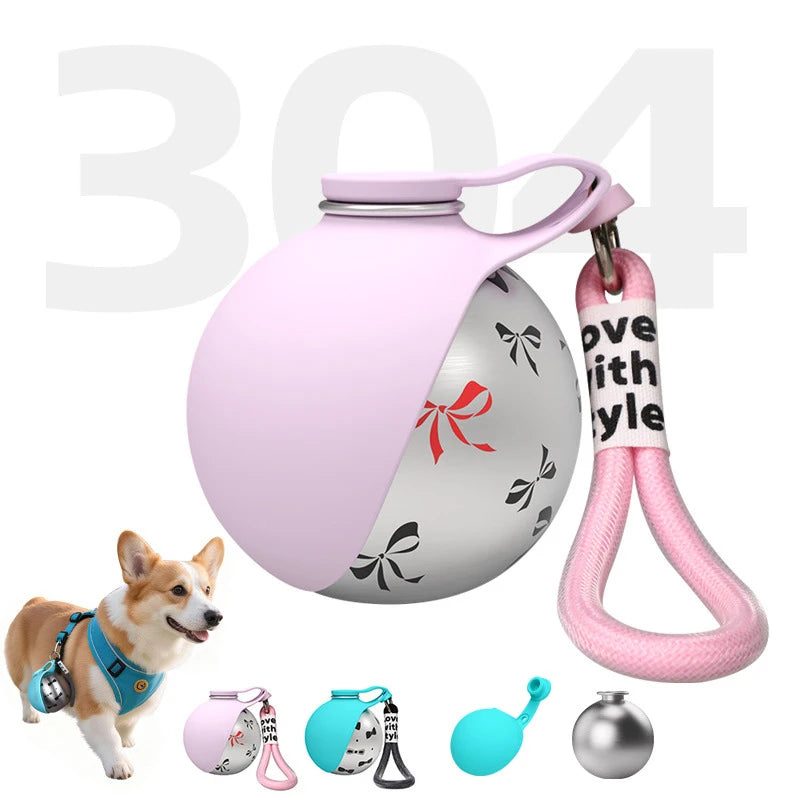 Portable Outdoor Pet Stainless Steel Water Cup Dog Water Bottle with Bowl for Cat 304 Stainless Steel Safe Food-Grade Silicone