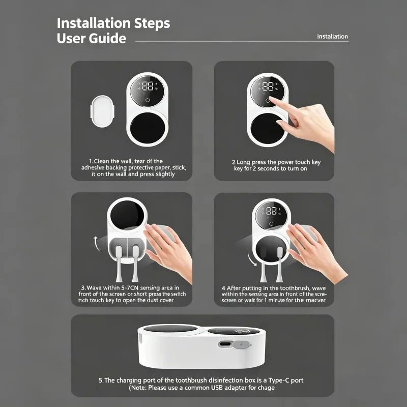 Mini Portable Rechargeable Travel Toothbrush Sterilizer Induction Switch with Charge Display Toothbrush Sterilizer Case
