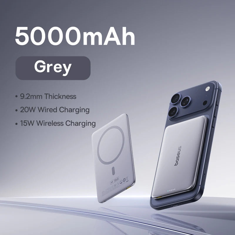 5000mAh Magnetic Power Bank 15W PD 20W Wired Charging Thin Card-Sized Slim Portable Powerbank for iPhone 17 Samsung