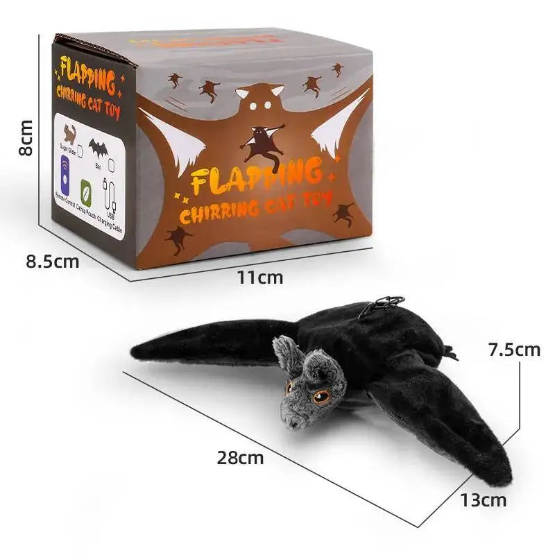 Flying Bat Halloween Cat Toy Interactive Cat Toys Rechargeable Chirping Flapping bat (no Flying) Can Add Catnip Touch Plush Toy